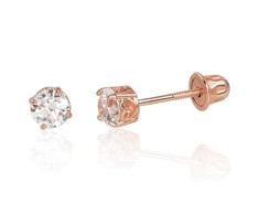 Auksiniai auskarai vinukai, užsukami, Raudonas Auksas, Cirkonai - 0.48 g. - 4 mm.