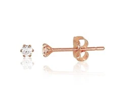 Auksiniai auskarai vinukai, Raudonas Auksas, Cirkonai - 2 mm. - 0.22 g.