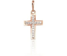 Auksinis pakabukas kryželis. Metalas: Raudonas/Baltas Auksas. Praba: 585°. Akmuo: Cirkonai - 0.37 g. - 19 mm.