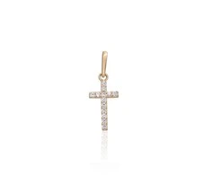 Auksinis pakabukas kryželis. Metalas: Geltonas Auksas. Praba: 585°. Akmuo: Cirkonai - 0.3 g. - 16 mm.