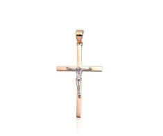 Auksinis pakabukas kryželis. Metalas: Raudonas/Baltas Auksas. Praba: 585°. - 1.22 g. - 33 mm.