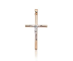 Auksinis pakabukas kryželis. Metalas: Raudonas/Baltas Auksas. Praba: 585°. - 1.09 g. - 32 mm.