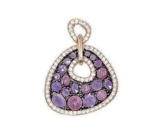 Auksinis pakabukas su brangakmeniais. Metalas: Raudonas Auksas. Praba: 585°. Akmuo: Briliantai , Ametistas , Rodolitas - 23 mm. - 2.76 g. - Briliantai (0,22Ct), Ametistas (0,62Ct), Rodolitas