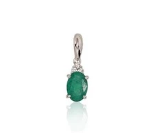 Auksinis pakabukas su brangakmeniais. . Praba: 585°. Akmuo: Briliantai , Smaragdas - 0.45 g. - 14 mm. - Briliantai (0,018Ct), Smaragdas (0,336Ct)