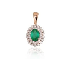 Auksinis pakabukas su brangakmeniais. Metalas: Raudonas Auksas. Praba: 585°. Akmuo: Briliantai , Smaragdas - 1.53 g. - 20 mm. - Briliantai (0,361Ct), Smaragdas (0,664Ct)
