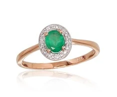 Auksinis žiedas su brangakmeniais. Metalas: Raudonas Auksas. Praba: 585°. Akmuo: Briliantai , Smaragdas - 15.5 - 1.57 g. - Briliantai (0,044Ct), Smaragdas (0,333Ct)