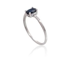 Auksinis žiedas su brangakmeniais. Metalas: Baltas Auksas. Praba: 585°. Akmuo: Briliantai , Safyras - 16.5 - 1.12 g. - Briliantai (0,04Ct), Safyras (0,48Ct)