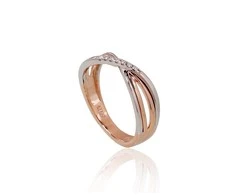 Auksinis žiedas su brangakmeniais. Metalas: Raudonas/Baltas Auksas. Praba: 585°. Akmuo: Briliantai - 17.5 - 2.82 g. - Briliantai (0,035Ct)