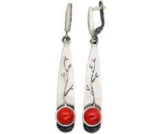 Sidabriniai auskarai anglišku užsegimu, Metalas: Sidabras, Praba: 925°, Akmuo: Koralas (Imitacija) - 60 mm. - 8.3 g.