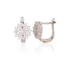 Sidabriniai auskarai anglišku užsegimu, Metalas: Sidabras, Praba: 925°, Akmuo: Cirkonai - 3.4 g. - 14 mm.