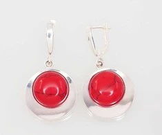 Sidabriniai auskarai anglišku užsegimu, Metalas: Sidabras, Praba: 925°, Akmuo: Koralas (Imitacija) - 40 mm. - 10.5 g.