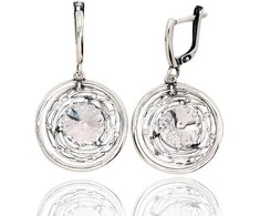 Sidabriniai auskarai anglišku užsegimu, Metalas: Sidabras, Praba: 925°, Akmuo: Kristalai - 40 mm. - 6.6 g.