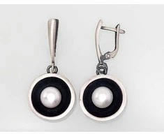 Sidabriniai auskarai anglišku užsegimu, Metalas: Sidabras, Praba: 925°, Akmuo: Perlai - 40 mm. - 7.2 g.