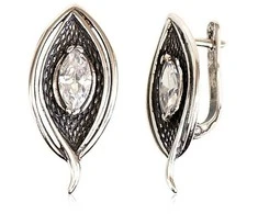Sidabriniai auskarai anglišku užsegimu, Metalas: Sidabras, Praba: 925°, Akmuo: Cirkonai - 30 mm. - 6.1 g.