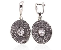 Sidabriniai auskarai anglišku užsegimu, Metalas: Sidabras, Praba: 925°, Akmuo: Cirkonai - 11.1 g. - 44 mm.