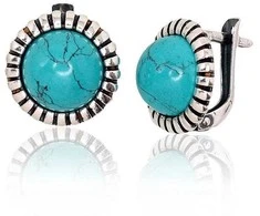 Sidabriniai auskarai anglišku užsegimu, Metalas: Sidabras, Praba: 925°, Akmuo: Turkis (Imitacija) - 14 mm. - 4.8 g.