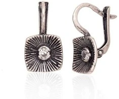 Sidabriniai auskarai anglišku užsegimu, Metalas: Sidabras, Praba: 925°, Akmuo: Cirkonai - 3.3 g. - 21 mm.