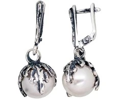 Sidabriniai auskarai anglišku užsegimu, Metalas: Sidabras, Praba: 925°, Akmuo: Perlai (sint.) - 36 mm. - 11.4 g.
