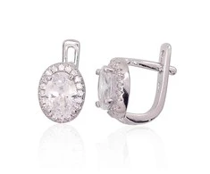 Sidabriniai auskarai anglišku užsegimu, Metalas: Sidabras, Praba: 925°, Akmuo: Cirkonai - 2.7 g. - 12 mm.