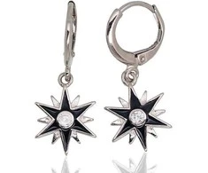 Sidabriniai auskarai anglišku užsegimu, Metalas: Sidabras, Praba: 925°, Akmuo: Cirkonai , Juvelyrinė emalė - 29 mm. - 2.8 g.