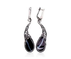 Sidabriniai auskarai anglišku užsegimu, Metalas: Sidabras, Praba: 925°, Akmuo: Agatas - 10.3 g. - 56 mm.