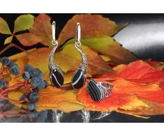 Sidabriniai auskarai anglišku užsegimu, Metalas: Sidabras, Praba: 925°, Akmuo: Agatas - 10.3 g. - 56 mm.