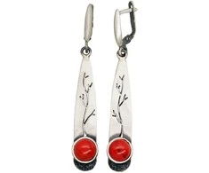 Sidabriniai auskarai anglišku užsegimu, Metalas: Sidabras, Praba: 925°, Akmuo: Koralas (Imitacija) - 60 mm. - 8.3 g.