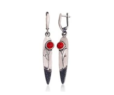 Sidabriniai auskarai anglišku užsegimu, Metalas: Sidabras, Praba: 925°, Akmuo: Koralas (Imitacija) - 8.9 g. - 63 mm.