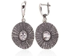 Sidabriniai auskarai anglišku užsegimu, Metalas: Sidabras, Praba: 925°, Akmuo: Cirkonai - 10.6 g. - 44 mm.