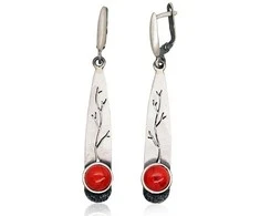 Sidabriniai auskarai anglišku užsegimu, Metalas: Sidabras, Praba: 925°, Akmuo: Koralas (Imitacija) - 60 mm. - 8.3 g.