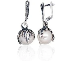 Sidabriniai auskarai anglišku užsegimu, Metalas: Sidabras, Praba: 925°, Akmuo: Perlai (sint.) - 36 mm. - 11.4 g.