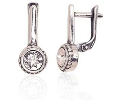 Sidabriniai auskarai anglišku užsegimu, Metalas: Sidabras, Praba: 925°, Akmuo: Cirkonai - 18 mm. - 2.8 g.