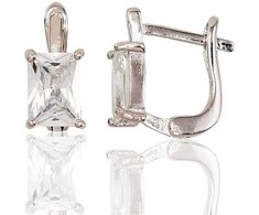 Sidabriniai auskarai anglišku užsegimu, Metalas: Sidabras, Praba: 925°, Akmuo: Cirkonai - 2.1 g. - 13 mm.