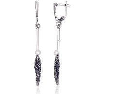 Sidabriniai auskarai anglišku užsegimu, Metalas: Sidabras, Praba: 925°, Akmuo: Perlai - 5.3 g. - 56 mm.