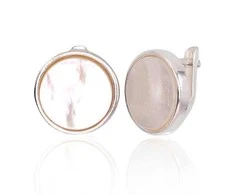 Sidabriniai auskarai anglišku užsegimu, Metalas: Sidabras, Praba: 925°, Akmuo: Perlamutras - 14 mm. - 5.2 g.