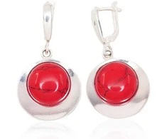 Sidabriniai auskarai anglišku užsegimu, Metalas: Sidabras, Praba: 925°, Akmuo: Koralas (Imitacija) - 40 mm. - 10.5 g.
