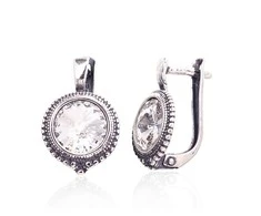 Sidabriniai auskarai anglišku užsegimu, Metalas: Sidabras, Praba: 925°, Akmuo: Kristalai - 3.3 g. - 19 mm.