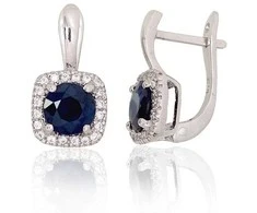 Sidabriniai auskarai ant cilindrinės spynos - 4.7 g. - 19 mm. - Cirkonai , Safyras (3Ct)