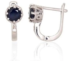 Sidabriniai auskarai ant cilindrinės spynos - 3.2 g. - 16 mm. - Cirkonai , Safyras (4,8Ct)