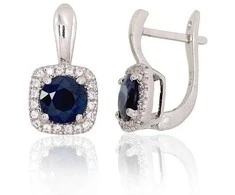 Sidabriniai auskarai ant cilindrinės spynos - 4.7 g. - 19 mm. - Cirkonai , Safyras (3Ct)