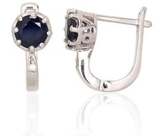 Sidabriniai auskarai ant cilindrinės spynos - 3.2 g. - 16 mm. - Cirkonai , Safyras (4,8Ct)