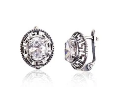 Sidabriniai auskarai anglišku užsegimu, Metalas: Sidabras, Praba: 925°, Akmuo: Cirkonai - 3.8 g. - 15 mm.