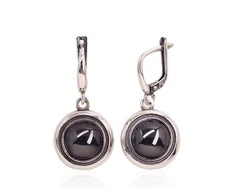 Sidabriniai auskarai anglišku užsegimu, Metalas: Sidabras, Praba: 925°, Akmuo: Hematitas - 5.7 g. - 30 mm.