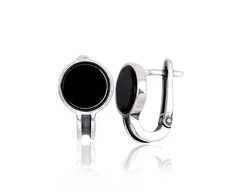 Sidabriniai auskarai anglišku užsegimu, Metalas: Sidabras, Praba: 925°, Akmuo: Oniksas - 4.9 g. - 18 mm.