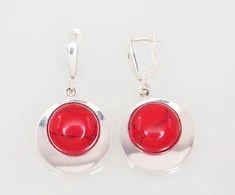 Sidabriniai auskarai anglišku užsegimu, Metalas: Sidabras, Praba: 925°, Akmuo: Koralas (Imitacija) - 40 mm. - 10.5 g.