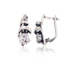 Sidabriniai auskarai anglišku užsegimu, Metalas: Sidabras, Praba: 925°, Akmuo: Cirkonai - 21 mm. - 4 g.