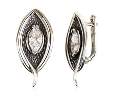 Sidabriniai auskarai anglišku užsegimu, Metalas: Sidabras, Praba: 925°, Akmuo: Cirkonai - 30 mm. - 5.8 g.