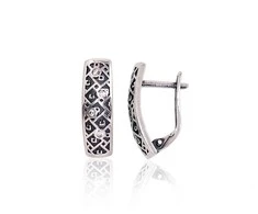 Sidabriniai auskarai anglišku užsegimu, Metalas: Sidabras, Praba: 925°, Akmuo: Cirkonai - 3.9 g. - 20 mm.