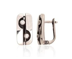 Sidabriniai auskarai anglišku užsegimu, Metalas: Sidabras, Praba: 925°, Akmuo: Cirkonai - 21 mm. - 5.2 g.