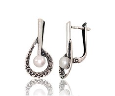 Sidabriniai auskarai anglišku užsegimu, Metalas: Sidabras, Praba: 925°, Akmuo: Perlai - 3.8 g. - 27 mm.